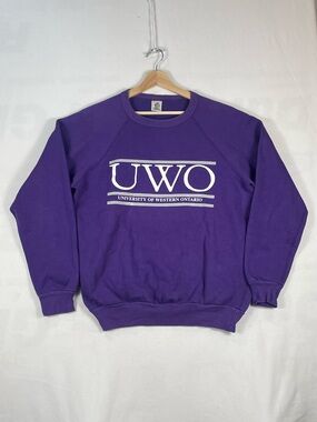 Vtg 80s Tiger Brand University Western Ontario Purple Sweatshirt Crewneck Sz XL